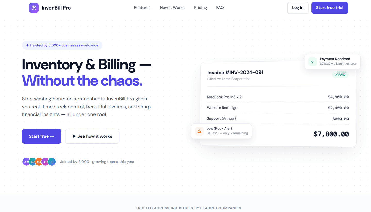 InvenBill Pro inventory and billing web application interface