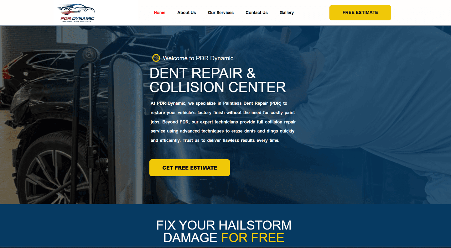 PDR Dynamic dent repair and collision center website homepage