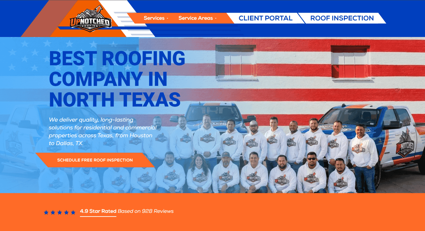 Roofing company lead generation website homepage