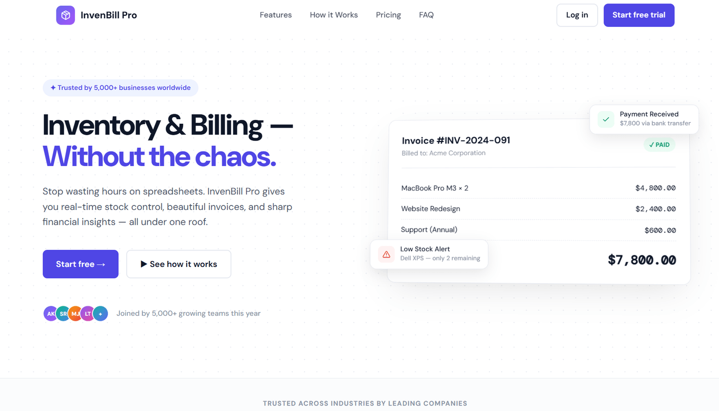 InvenBill Pro inventory and billing web application interface